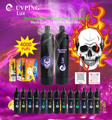 4000 Puffs LED Vape Pen Mesh Coil Menyala 13 Warna Nikotin