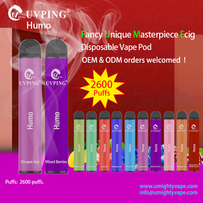 2% atau 0% Nicotine Mesh Coil Non Rechargeable 2600 Puffs Disposable Vape